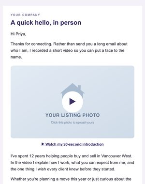 Welcome email template: Personal Video Intro