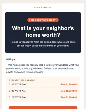 Home Valuation email template: CMA Request