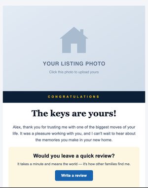 Thank You & Moving email template: Happy Closing
