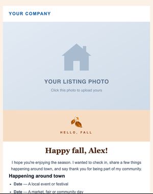 Seasonal Hello email template: Fall Hello
