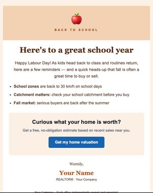 Holidays email template: Labour Day & Back to School