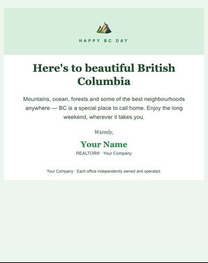 Holidays email template: BC Day Long Weekend