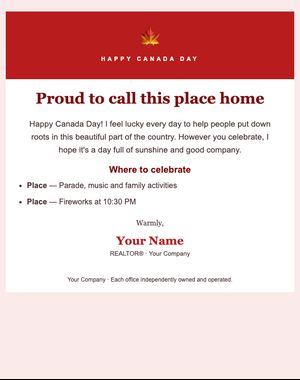 Holidays email template: Canada Day