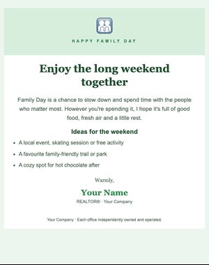 Holidays email template: Family Day