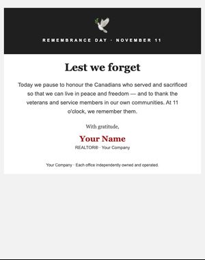 Holidays email template: Remembrance Day