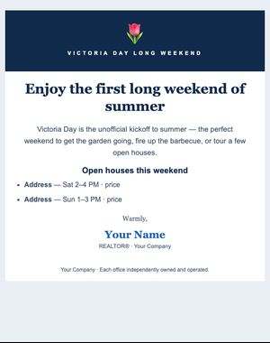 Holidays email template: Victoria Day Long Weekend