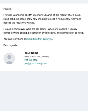 Expired Listing email template: Letter with Photo