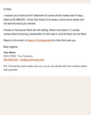 Expired Listing email template: Letter with P.S.