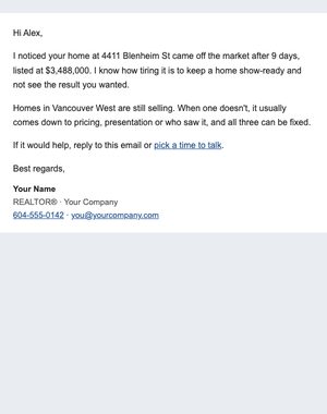 Expired Listing email template: Short Letter