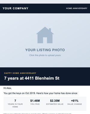 Home Anniversary email template: Value Card