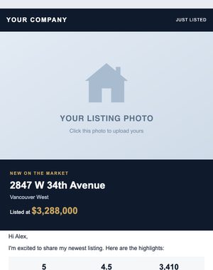 Just Listed email template: Hero Photo