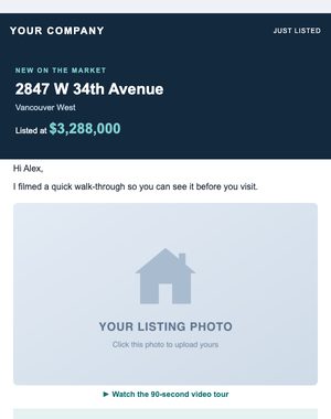 Just Listed email template: Video Tour