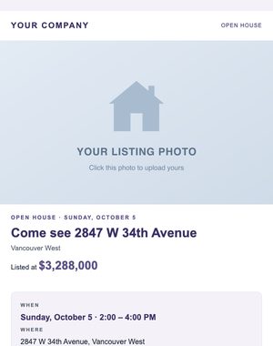 Open House email template: Details Card