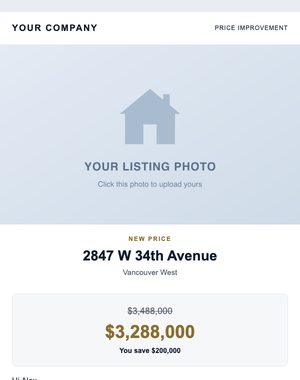 Price Reduction email template: New Price Card