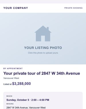 Private Showing email template: Details Card