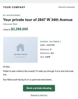 Private Showing email template: Side by Side