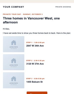Private Showing email template: Open House Tour