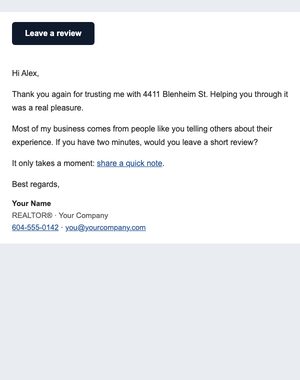 Review Request email template: Personal Ask