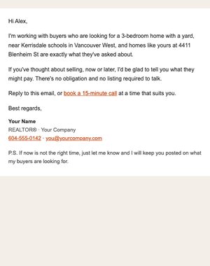 Buyer Wanted email template: Letter with P.S.