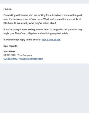 Buyer Wanted email template: Short Letter