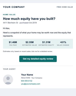 Home Valuation email template: Equity Snapshot