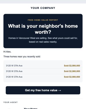 Home Valuation email template: Bold Card