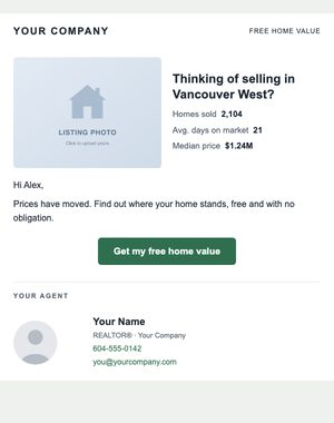 Home Valuation email template: Photo & Stats