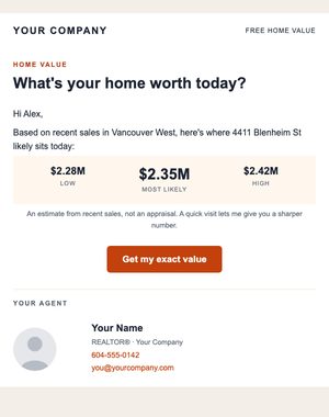 Home Valuation email template: Value Range