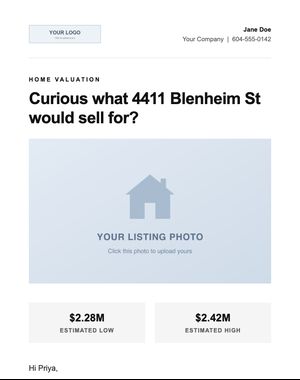 Home Valuation email template: Modern Minimal