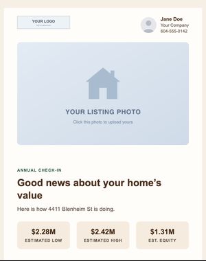 Home Valuation email template: Equity Checkup — Neighbourhood