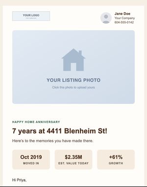 Home Anniversary email template: Neighbourhood