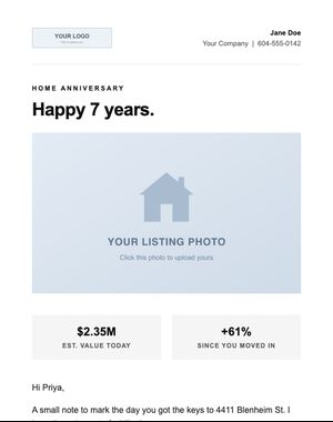 Home Anniversary email template: Modern Minimal