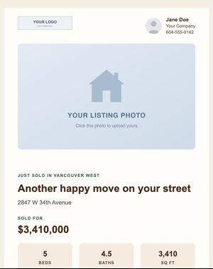 Just Sold email template: Neighbourhood