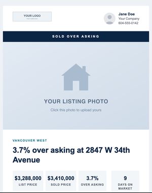 Just Sold email template: Sold Over Asking — By the Numbers