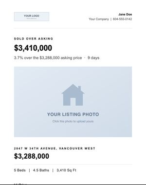 Just Sold email template: Sold Over Asking — Modern Minimal