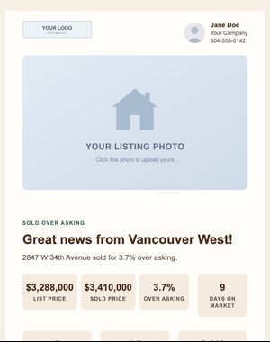 Just Sold email template: Sold Over Asking — Neighbourhood