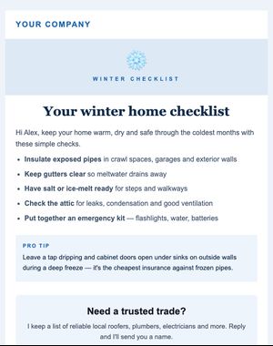Home Care Checklist email template: Winter Checklist